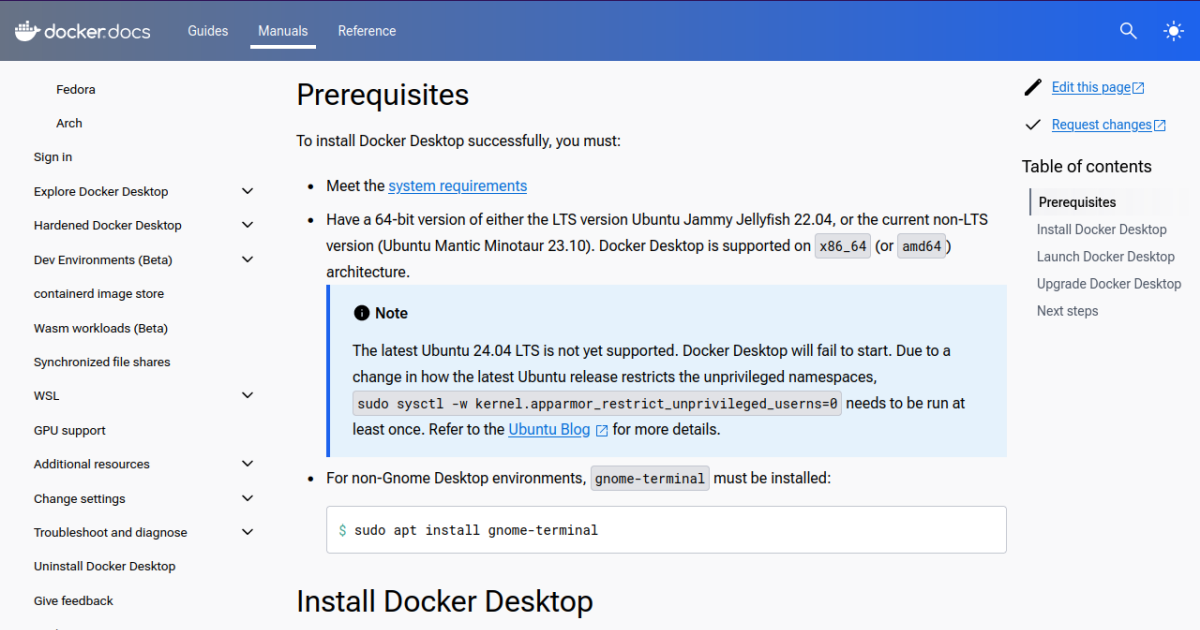 Docker Desktop is not starting in Ubuntu 24.04